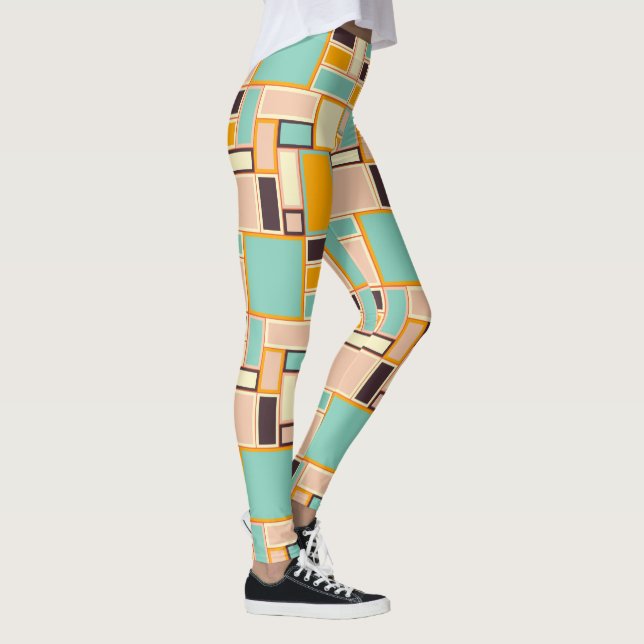 Livsglad abstrakt mönster med rektanglar leggings (Höger)