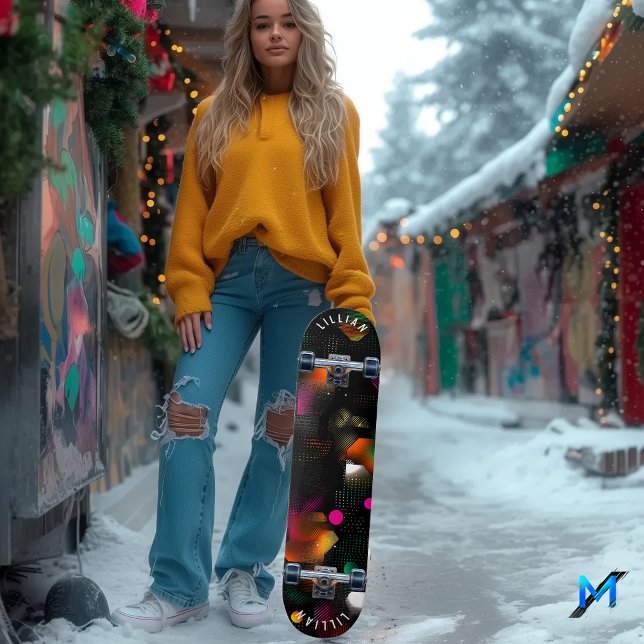 Livsglad Abstrakt Skateboarddäck med Neon och Rast Mini Skateboard Bräda 18,5 Cm (Skapare uppladdad)