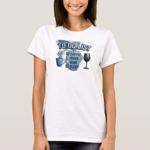 Livsglad blå KAFFE SEDAN VIN Kreativ tryck T Shirt