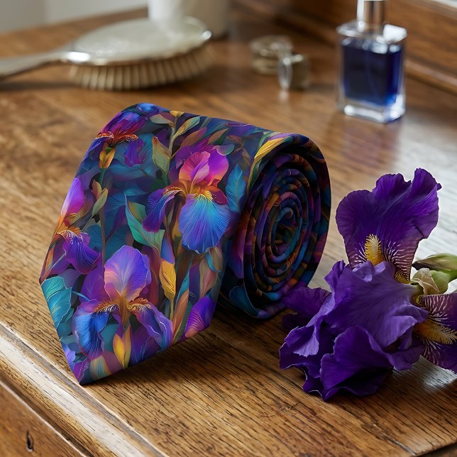 Livsglad Blommig Lila Iris Herrhalsduk Slips (Skapare uppladdad)