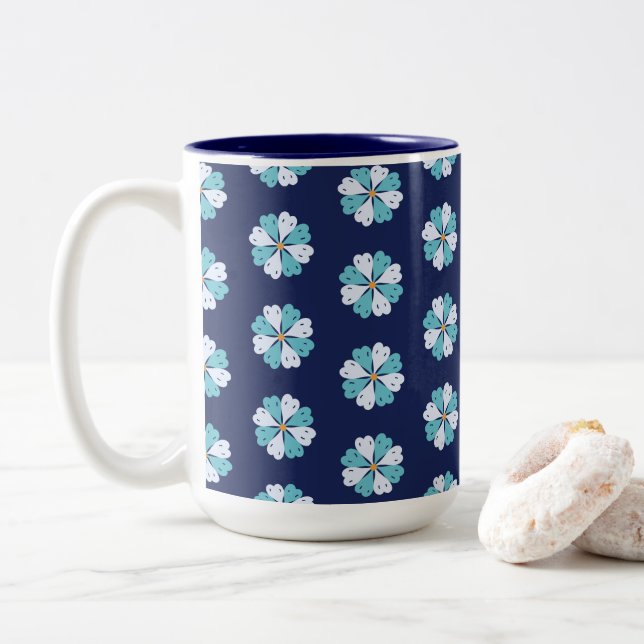 Livsglad Blommotiv i Blått Två-Tonad Mugg (Med munk)