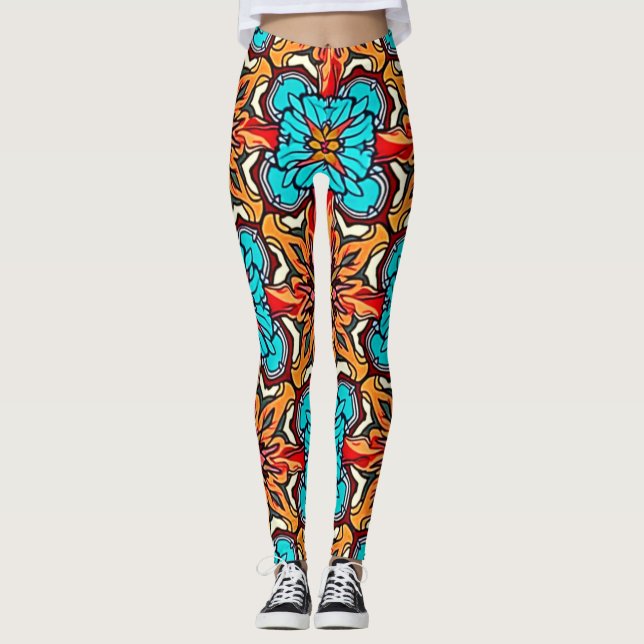 Livsglad blomster-mandala-mönsterkonst leggings (Framsida)