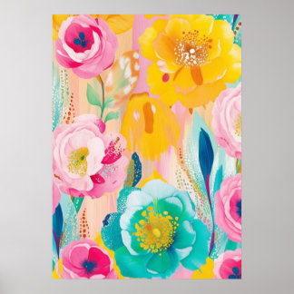 Livsglad blomsterkonsttryck poster
