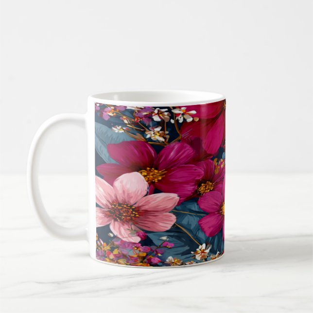 Livsglad blomsterrik burstmönster kaffemugg (Vänster)
