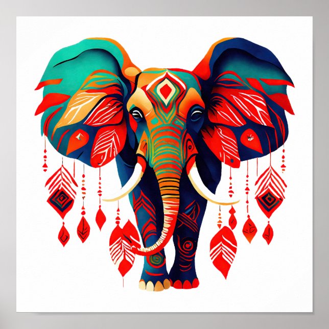 Livsglad Boho Chic Elefant Poster (Framsidan)