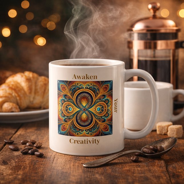 Livsglad Boho Fraktal Mandala Konst Kaffemugg (Skapare uppladdad)