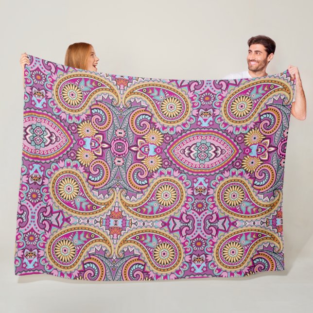 Livsglad Boho Paisley Blommönster | Färgrik Konst Fleecefilt (På plats)