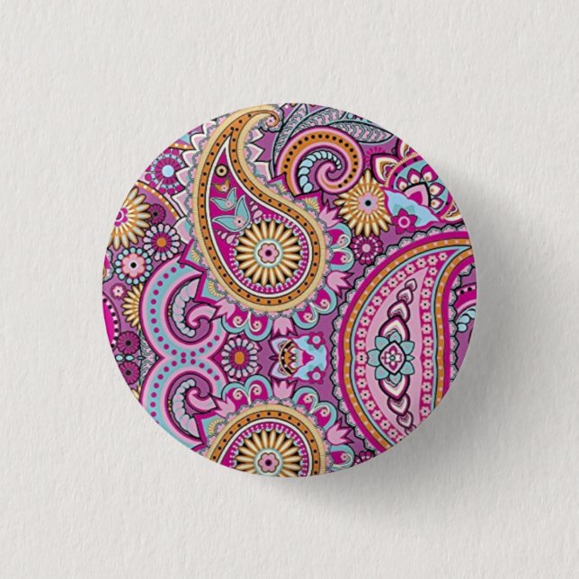 Livsglad Boho Paisley Blommönster | Färgrik Konst Knapp (Framsida)