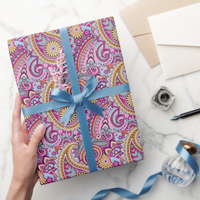 Livsglad Boho Paisley Blommönster | Färgrik Konst Presentpapper (Gifting)