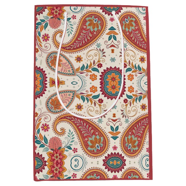 Livsglad Boho Paisley vit blommönster  (Framsidan)