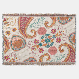 Livsglad Boho Paisley vit blommönster Filt