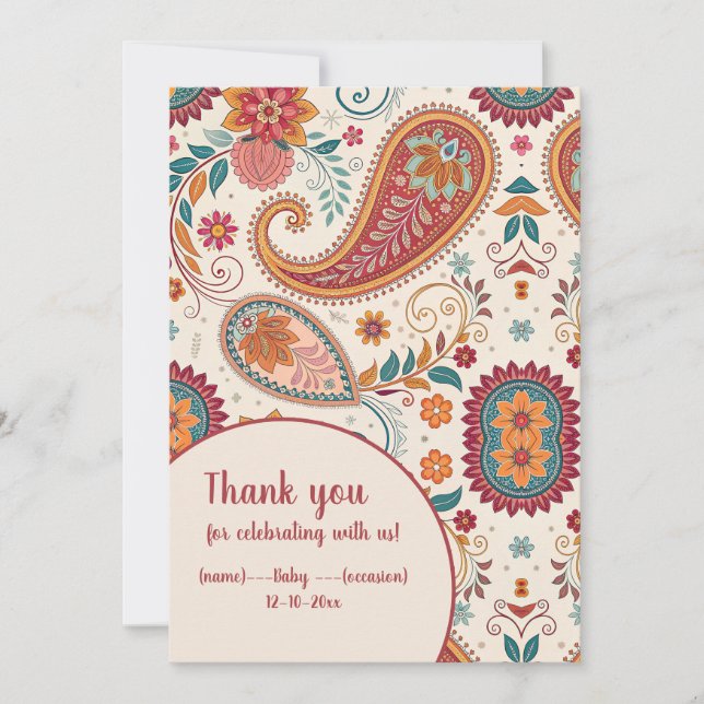 Livsglad Boho Paisley vit blommönster Inbjudningar (Framsida)