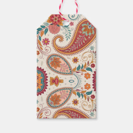 Livsglad Boho Paisley vit blommönster Presentetikett