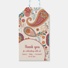 Livsglad Boho Paisley vit blommönster Presentetikett