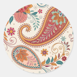 Livsglad Boho Paisley vit blommönster Runt Klistermärke