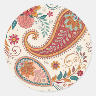 Livsglad Boho Paisley vit blommönster  Runt Klistermärke