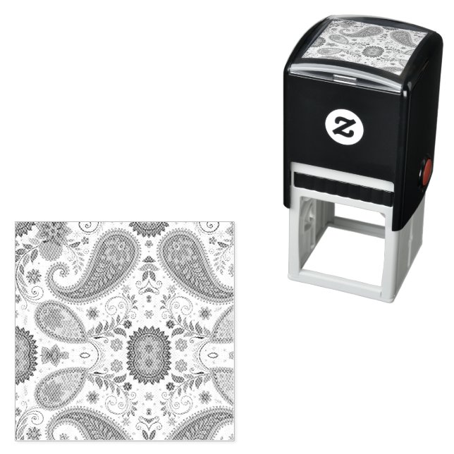 Livsglad Boho Paisley vit blommönster Självfärgande Stämpel (In Situ)