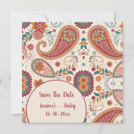 Livsglad Boho Paisley vit blommönster Spara Datumet