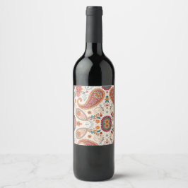 Livsglad Boho Paisley vit blommönster Vinflaska Etikett