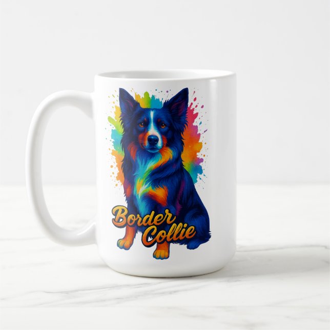 Livsglad Border Collie Pop Art Kaffemugg (Vänster)