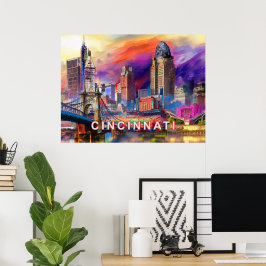Livsglad Cincinnati Ohio Abstrakt Stadssiluett Kon Poster