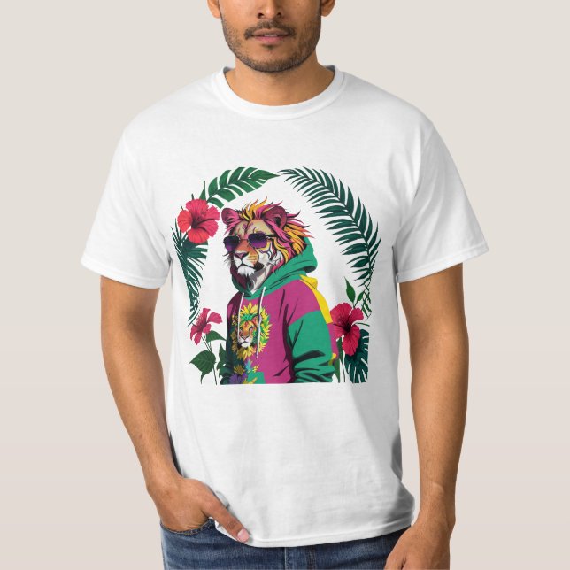 Livsglad djungelkung med stil t shirt (Framsida)