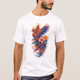 Livsglad Fenix Blommig Konst – Färgrik Myttisk T Shirt
