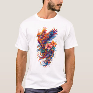 Livsglad Fenix Blommig Konst – Färgrik Myttisk  T Shirt