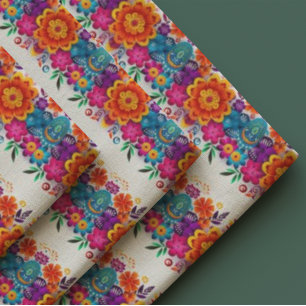 Livsglad Fiesta Folk Art Blommönster Tyg