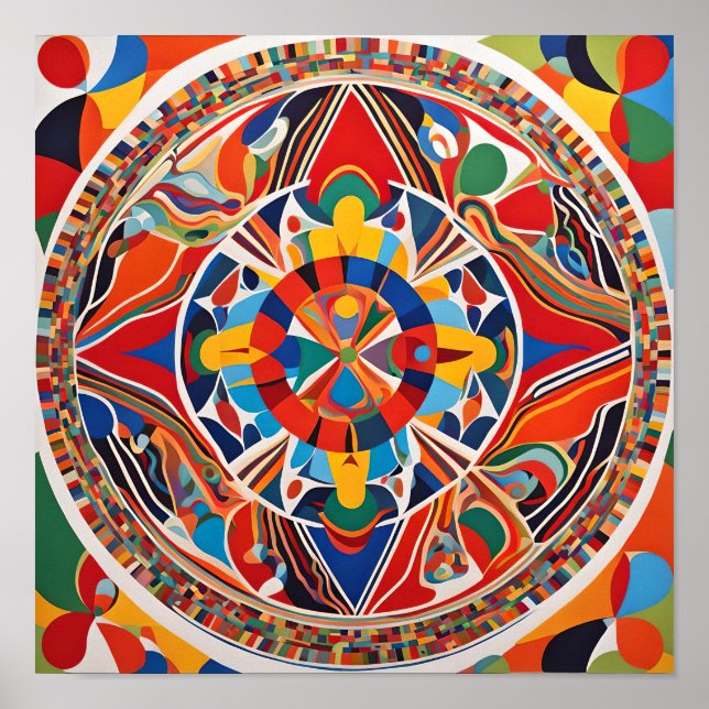 Livsglad geometrisk mandala-konst poster (Framsidan)
