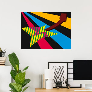 Livsglad gitarr med geometriska ränder poster
