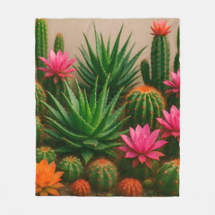 Livsglad Kaktus Sukkulent Blomning Öken Fleecefilt
