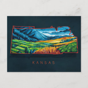 Livsglad Kansas-kartkonst Vykort