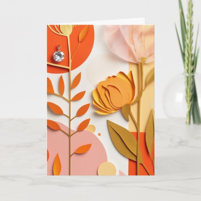 Livsglad klipp-papper trädgård blommar kort (Framsida)