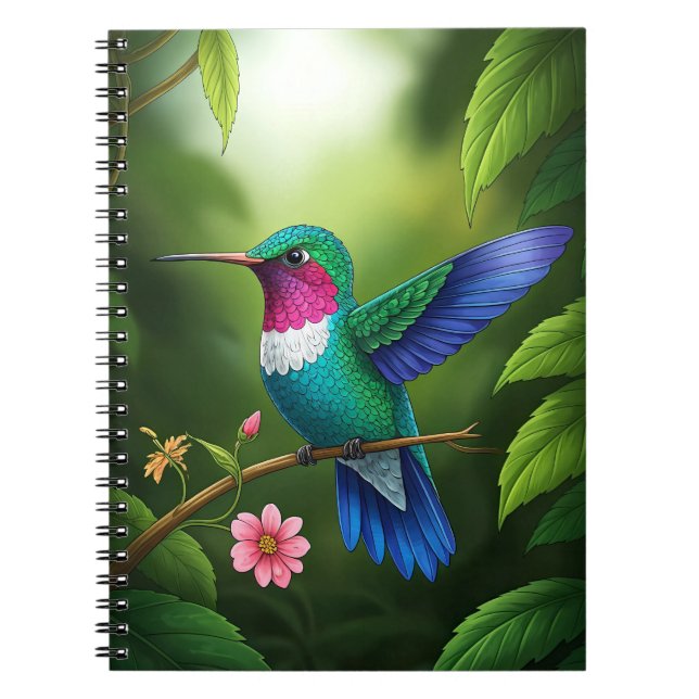 Livsglad kolibri bland blad anteckningsbok (Framsidan)