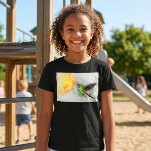 Livsglad Kolibri och Gula Blommor Akvarell T Shirt