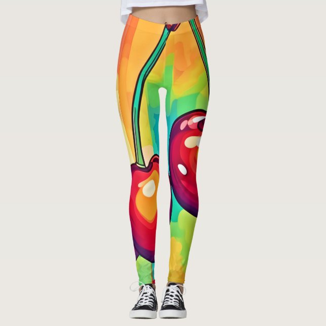 Livsglad körsbärs konst leggings (Framsida)