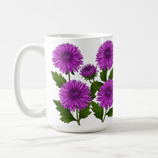 Livsglad lila krysantemum bukett kaffemugg (Vänster)