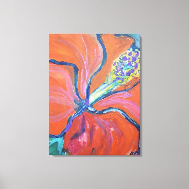 Livsglad orange hibiskusblomning expressionist canvastryck (Framsida)
