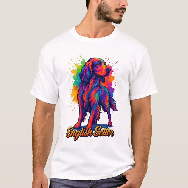 Livsglad Pop Art Engelsk Setter Hund T Shirt (Framsida)
