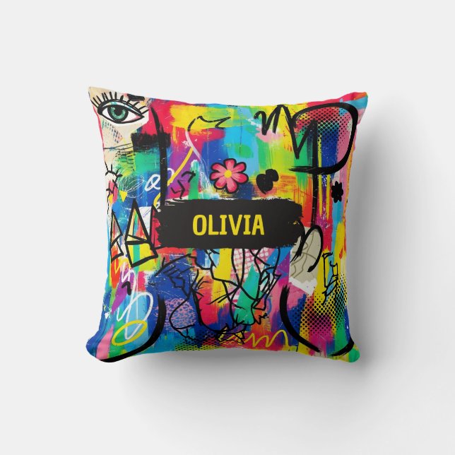 Livsglad Pop Art Graffiti Abstrakt Personlig Kudde (Framsida)
