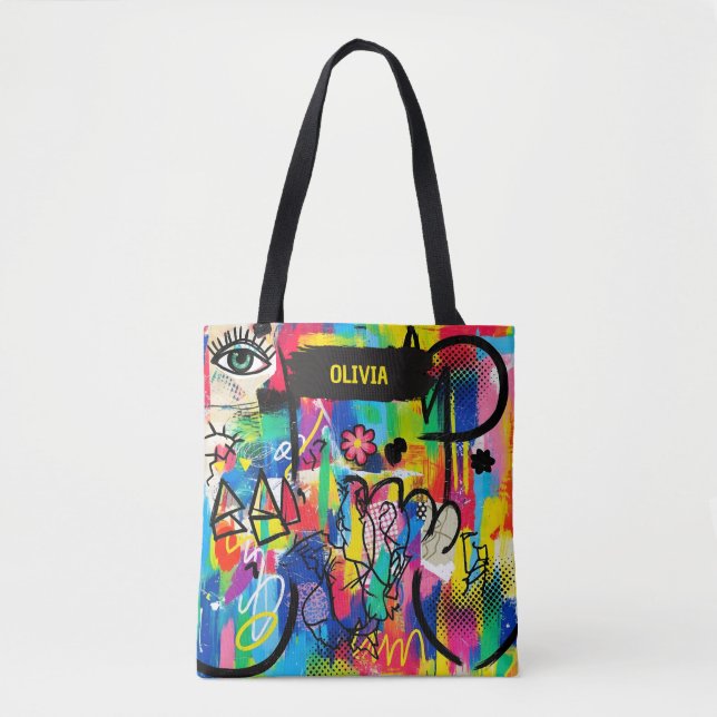 Livsglad Pop Art Graffiti Abstrakt Personlig Tygkasse (Framsida)