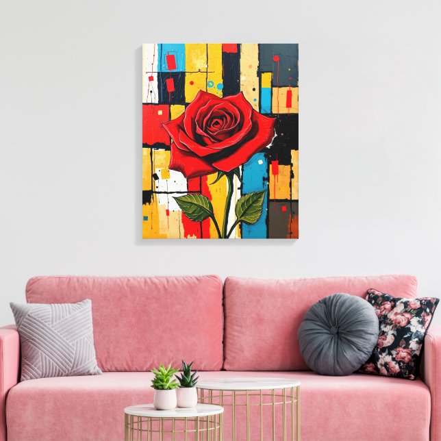 Livsglad ros i abstrakt stadsmiljö canvastryck (Insitu (Vardagsrum))
