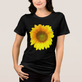Livsglad solblomma i svart t-shirt