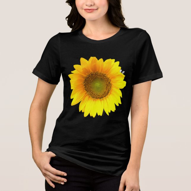 Livsglad solblomma i svart t-shirt (Framsida)
