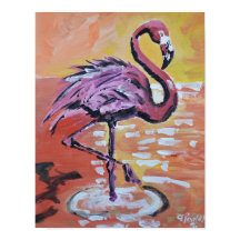Livsglad solnedgångsflamingo