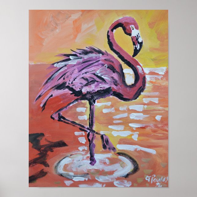 Livsglad solnedgångsflamingo poster (Framsidan)