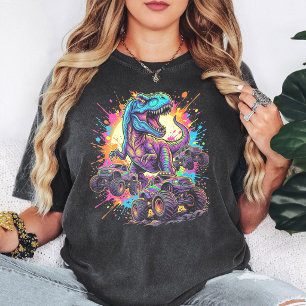 Livsglad T-Rex Monster Truck Stänk Konst T Shirt