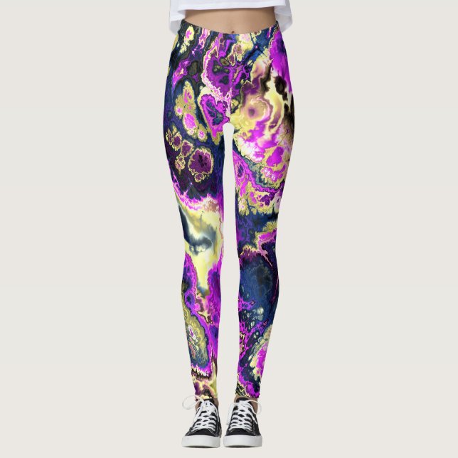Livsglad Trippig Boho Hippie Fraktal Marmor Konst Leggings (Framsida)