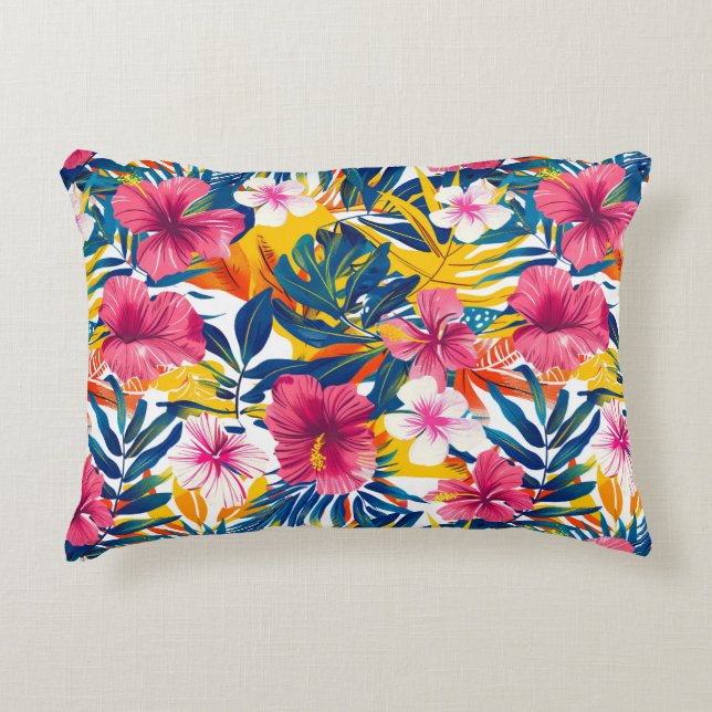 Livsglad Tropisk Blommig Paradis Mönsterdesign Prydnadskudde (Framsidan)